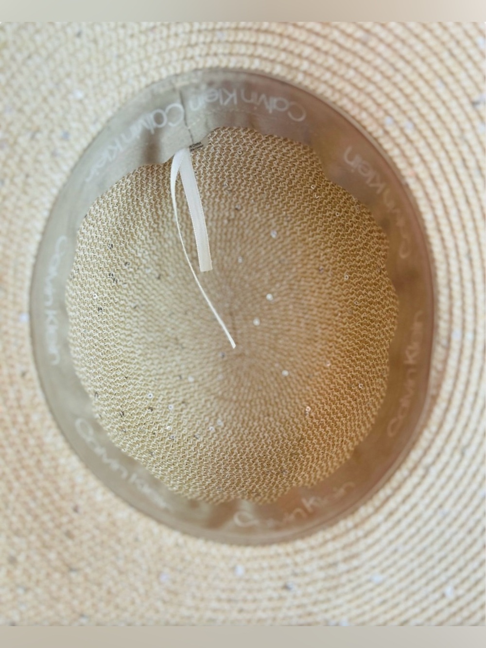 Calvin Klein Sequined Wide Brim Packable Sun Hat Natural Straw OS NWOT - Picture 5 of 8